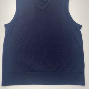 Brooks Brothers Men’s V-Neck Vest Brookstech Merino Knit LG Navy BL 100% Merino